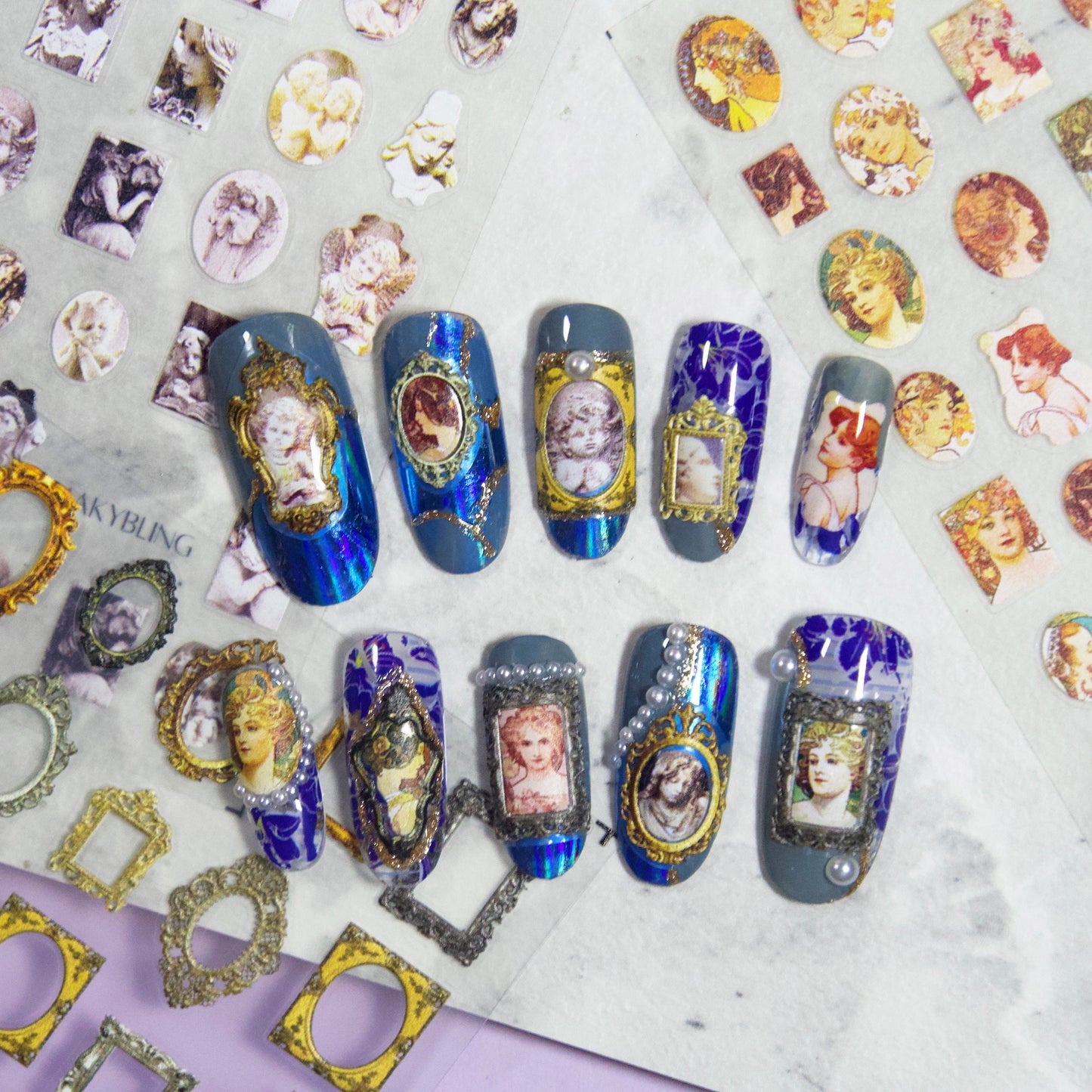 Mucha & Cherub Vintage Renaissance Sticker Nail Art