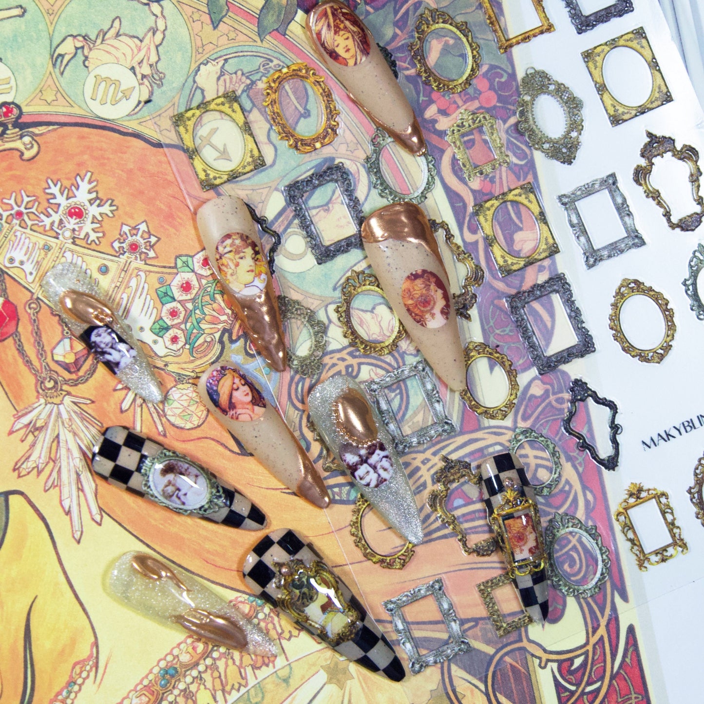 Mucha & Cherub Vintage Renaissance Sticker Nail Art