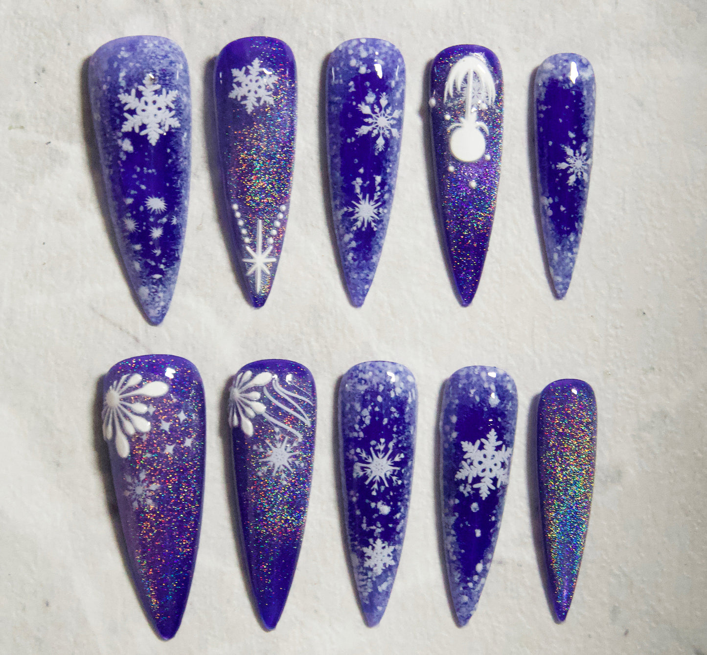 Winter Snow Flake White Nail Art Stickers Self Decals/ Christmas 3D Embossed Textured Peel off Nails Sticker