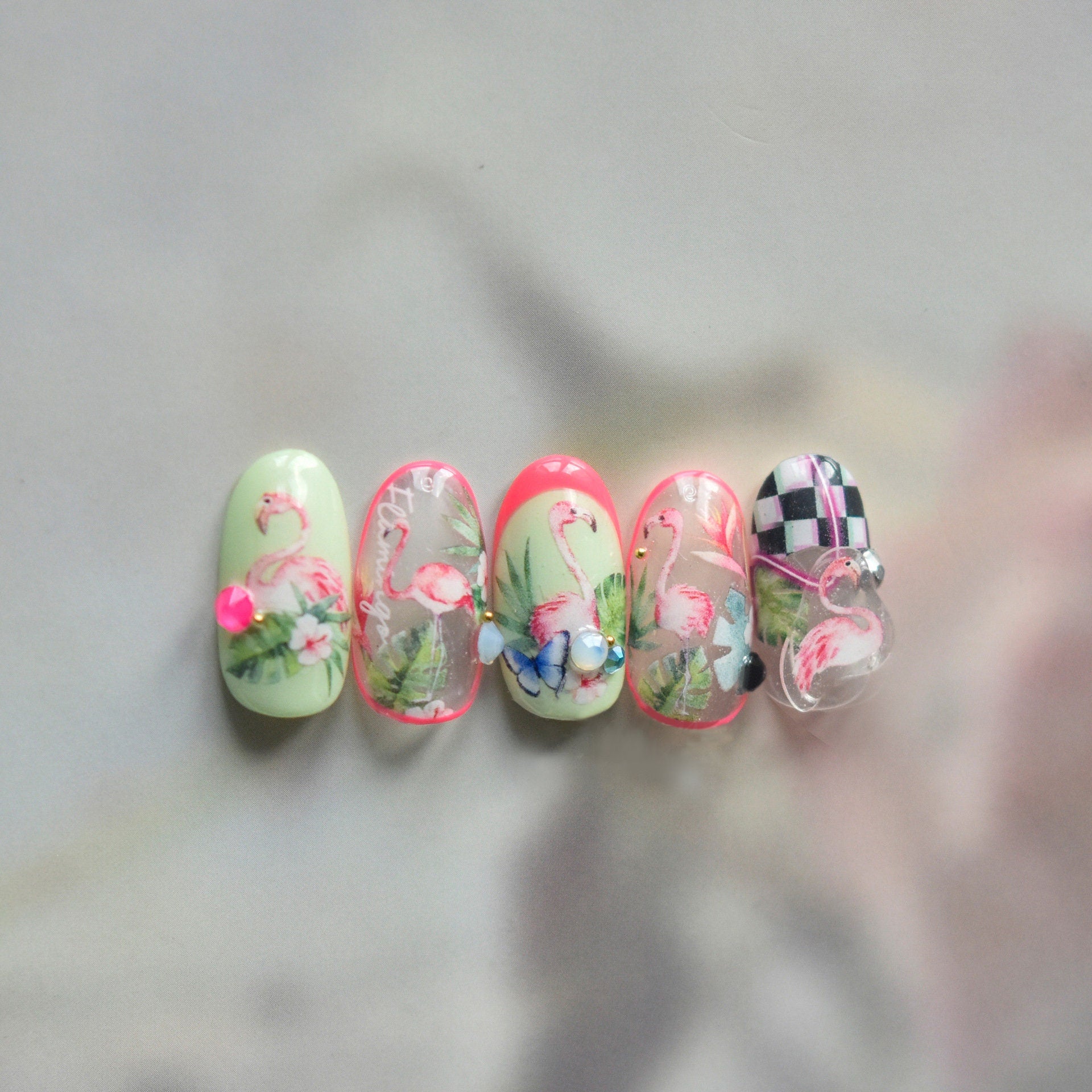 Tropical Pink Flamingo Nail Stickers