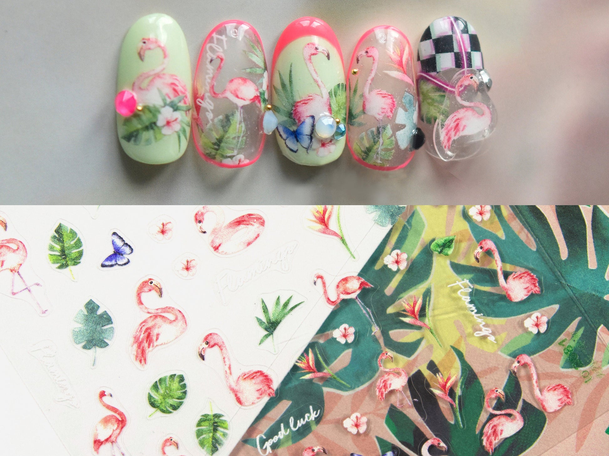 Tropical Pink Flamingo Nail Stickers