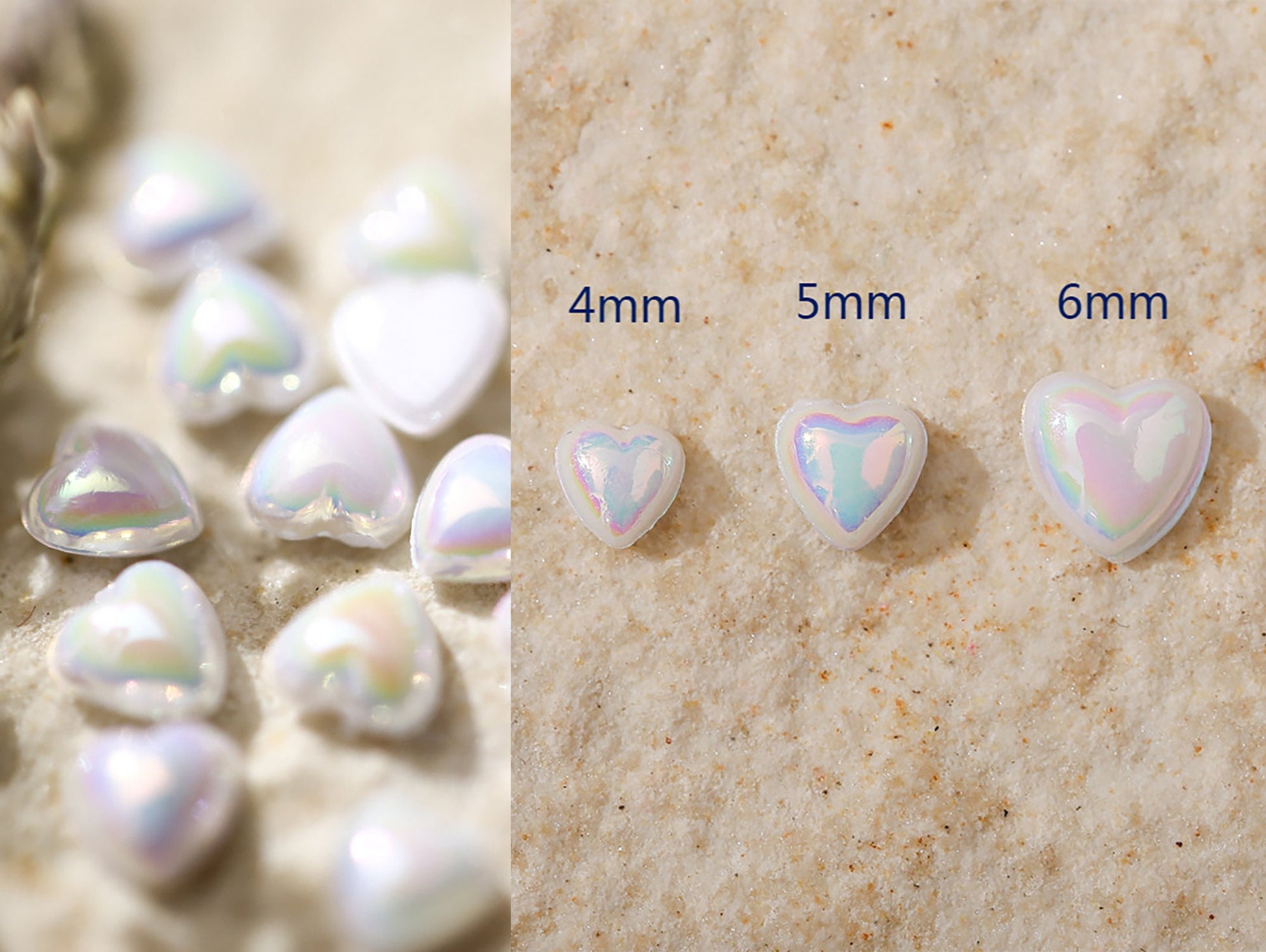 15pcs Iridescent Pearly White Heart Shaped Nail Charms Nails Art Decal
