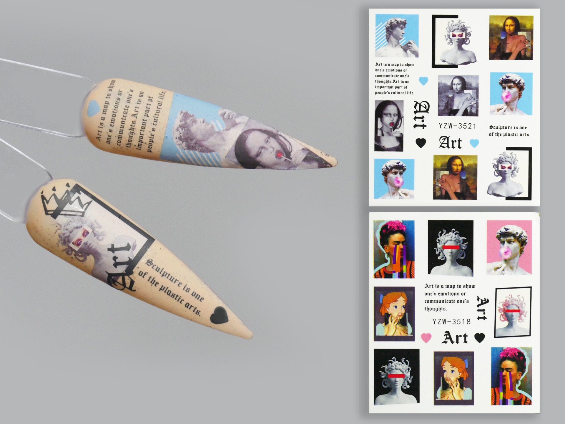 Pop art Mona Lisa Medusa Water Transfer Decals Nail Art Stickers