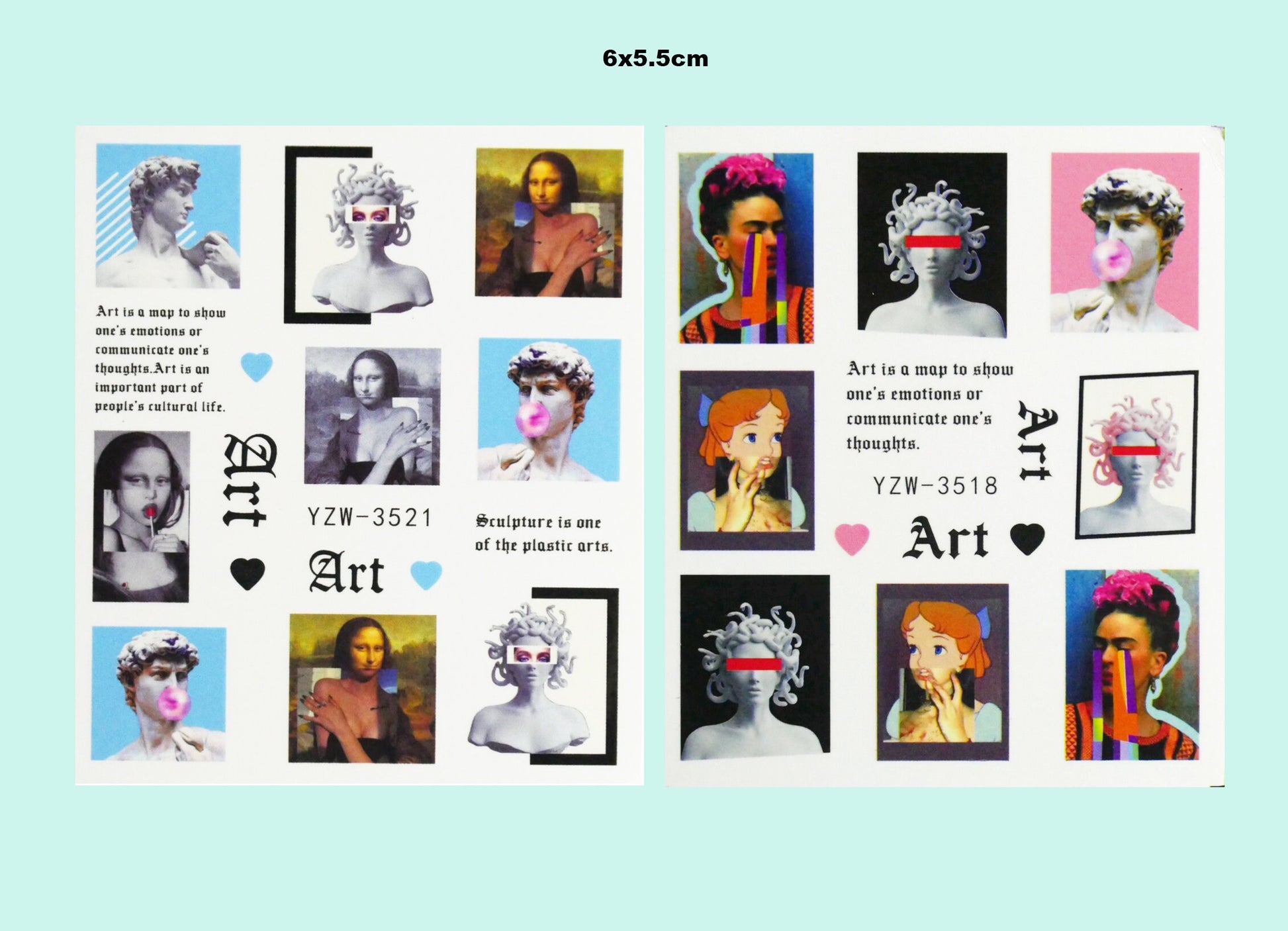 Pop art Mona Lisa Medusa Water Transfer Decals Nail Art Stickers
