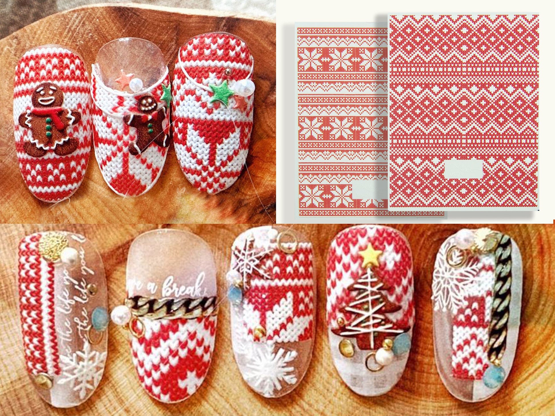 Red Christmas Knitted Sweater Pattern Nail Art Stickers