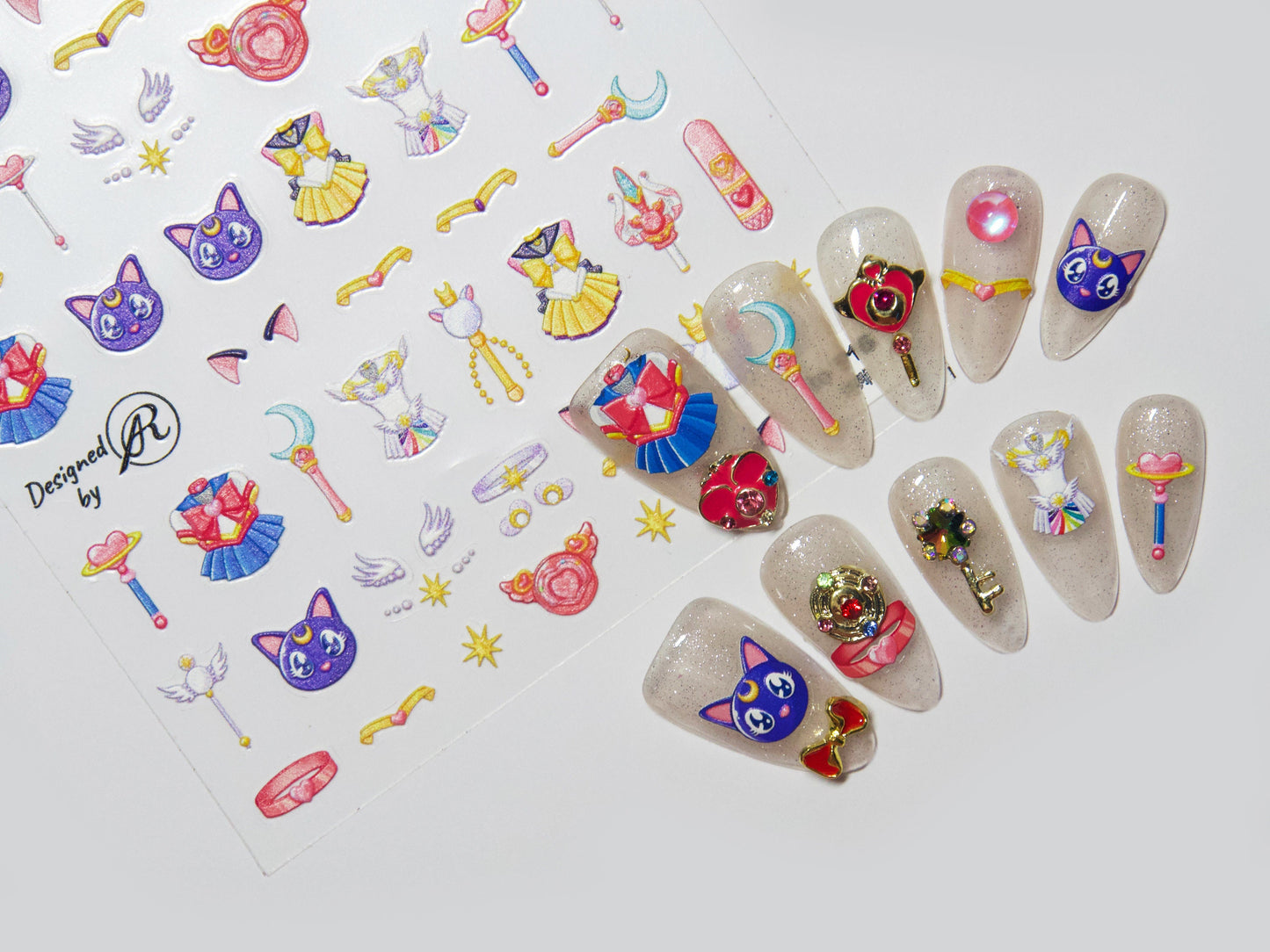 12 pcs Sailor Moon nail decoration/ Sailor Moon Gacha Spiral Heart Moon Rod Wand Japanese nail art charm