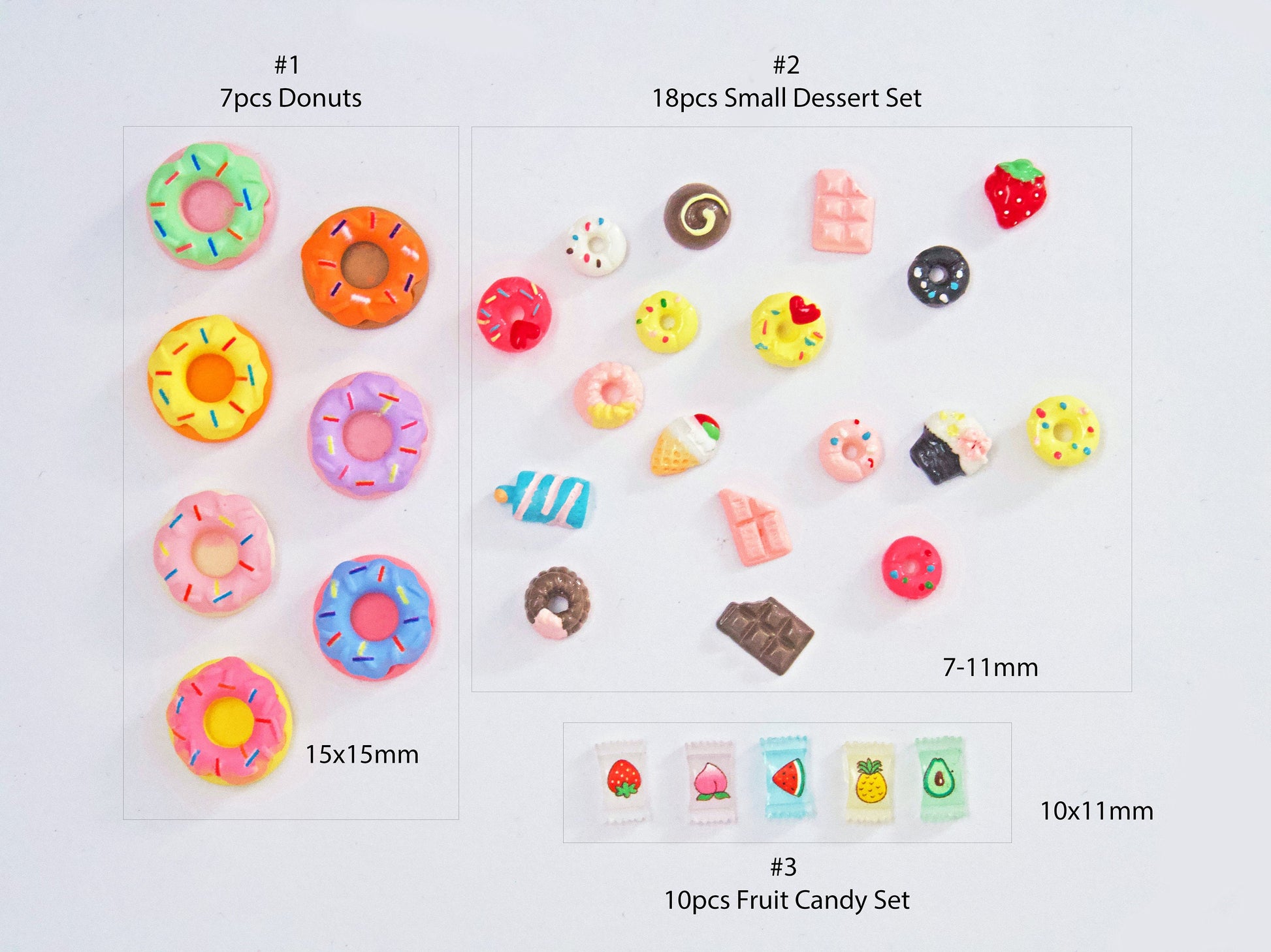 Miniature Donut Candy Sweets Nail Decal/ 3D Doll Afternoon Tea Charms / Chocolate Ice Cream Dessert Accessories Nail crafts