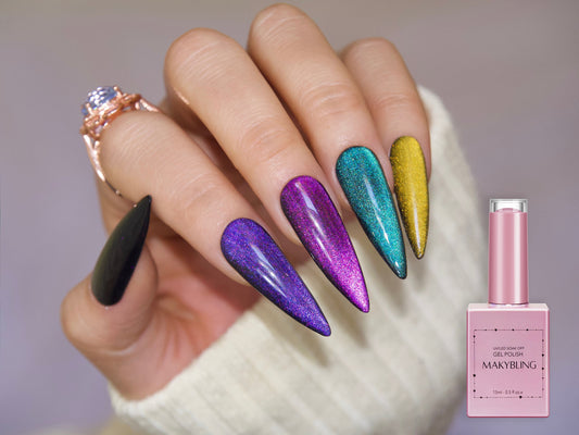15ml Iridescence Cat Eye Gel Colorful Chameleonic Gel Polish/Magnetic Wide Glare Reflective Universal Galaxy Glow Pink Gold Nail -Makybling
