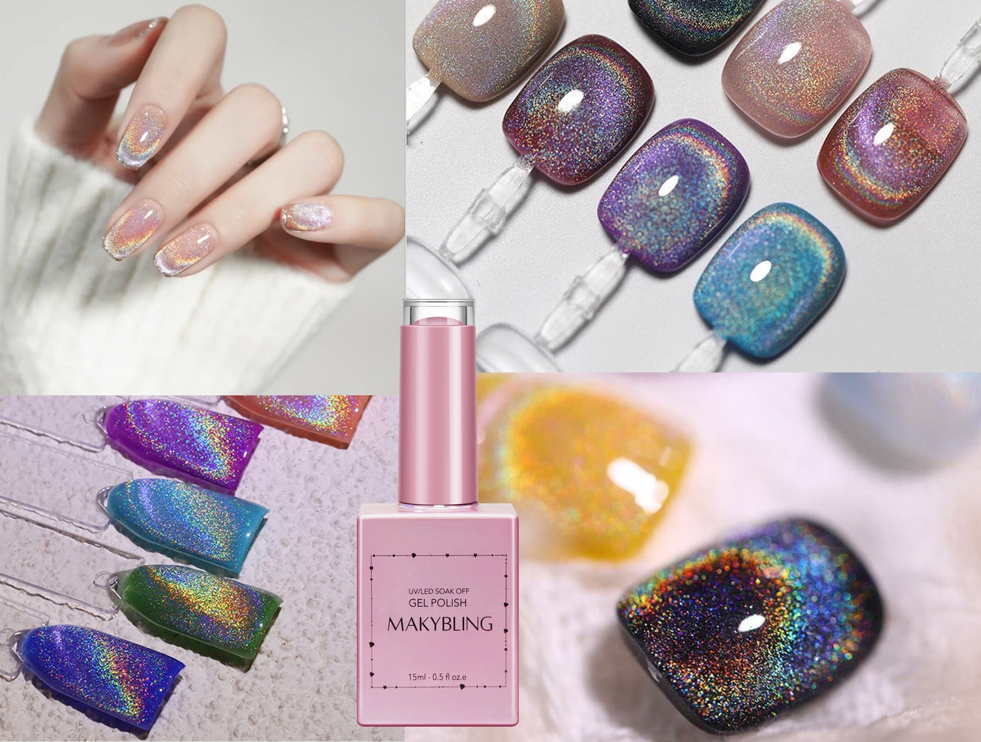 15ml Rainbow Cat Eye Gel Iridescent Polar light Gel/Aurora Magnetic Velvet Glare Reflective Universal Galaxy Glow Nail Polish Gel -Makybling