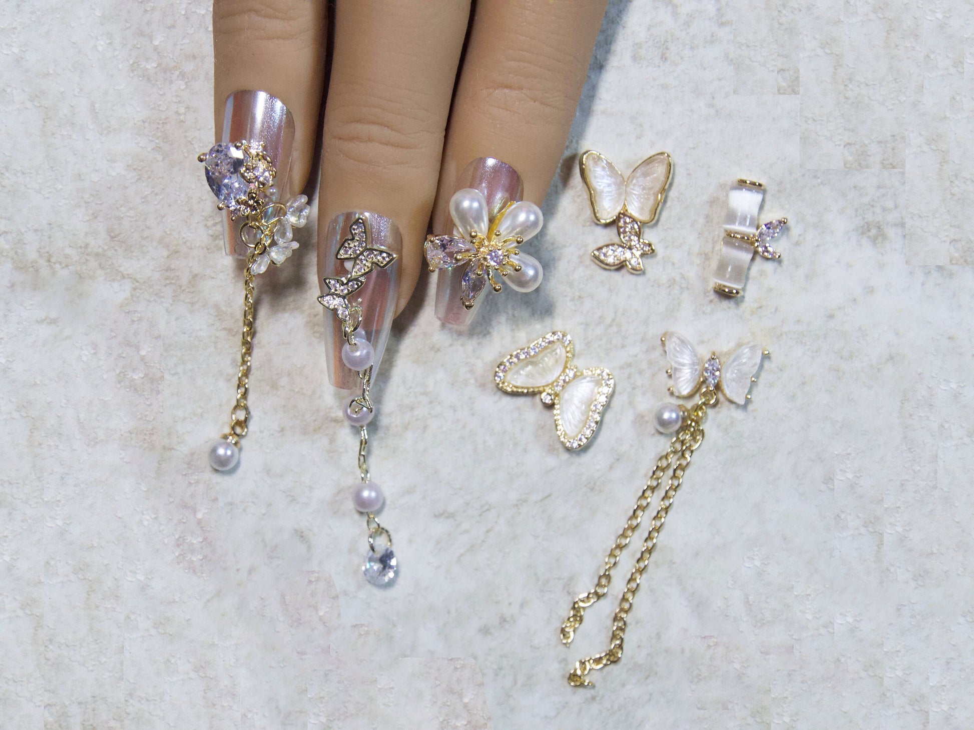 Butterfly Gold Zircon Nail Dangle 