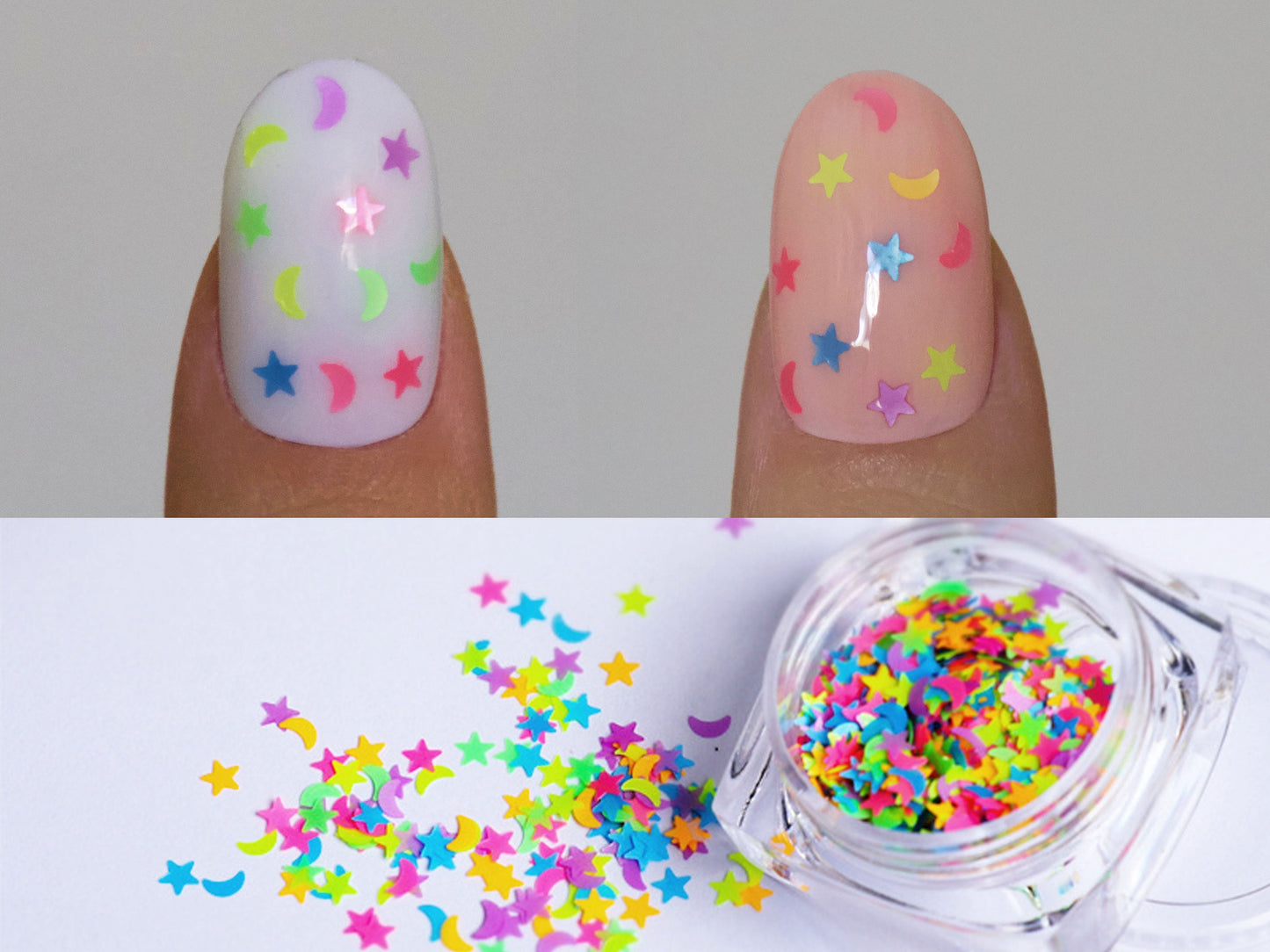 1 case Neon Starry Sky Star Moon Nail art Glitter Flakes