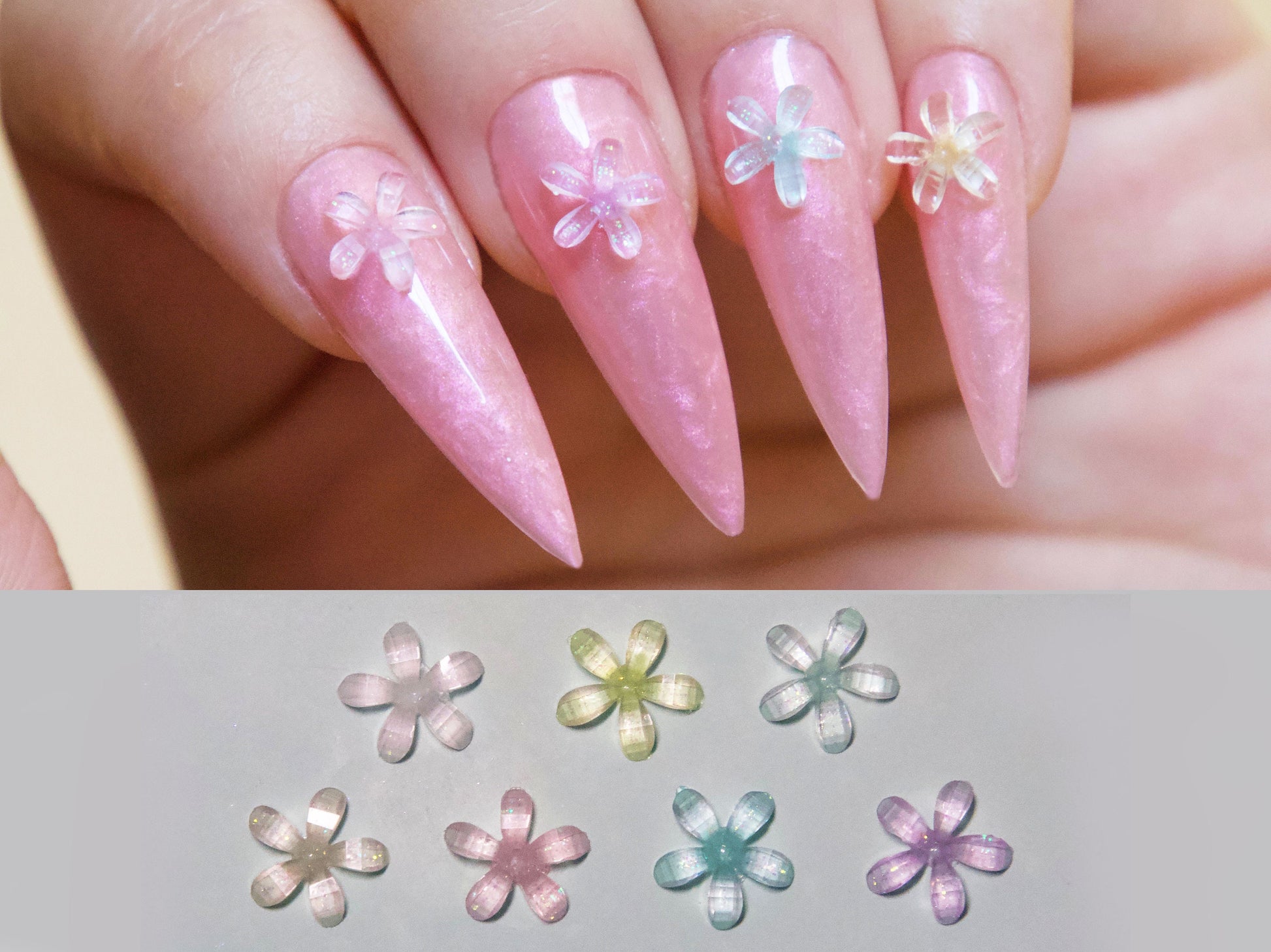20pcs 3D Glittery Flower Nail Decal