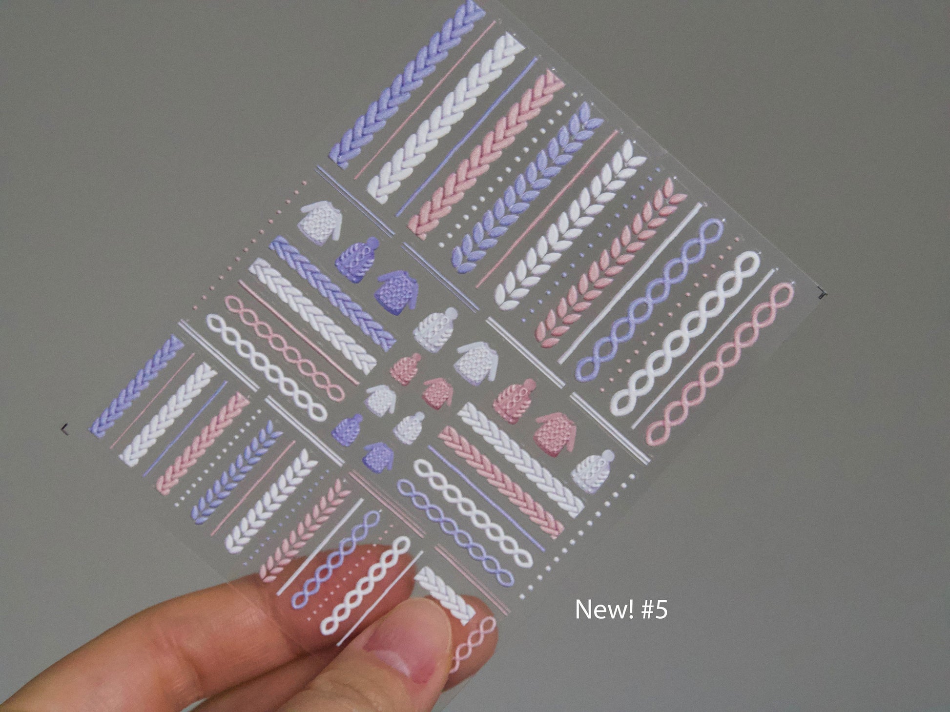 Knit Sweater Nail Art Stickers Self Decals/ Fall Winter 3D Embossed Textured Sweaters Beanie Peel off Nails Sticker/ Christmas Nails