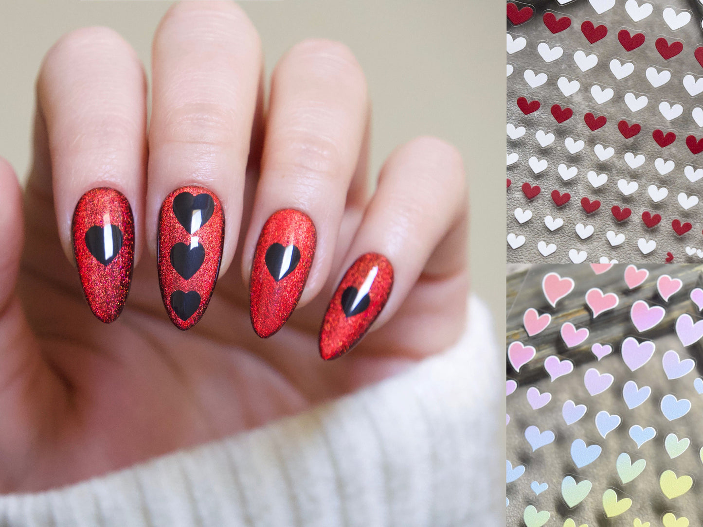 Red Heart Nail Sticker/ Sweet love Nail Art Stickers Self Adhesive Decals/Red Ribbon nail art sticker/ Valentine&#39;s Day nail decal
