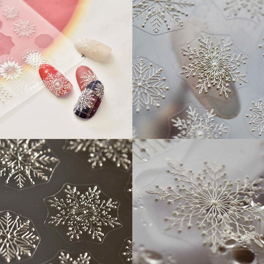 3D Embossed Christmas White Nail Stickers/ Snow Flake Nails/ Wedding Bride Laces Nail Art Peel off stencils/ Butterfly Retro Renaissance