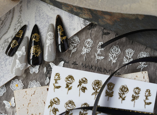 Embossed Rose Sticker Nail Art