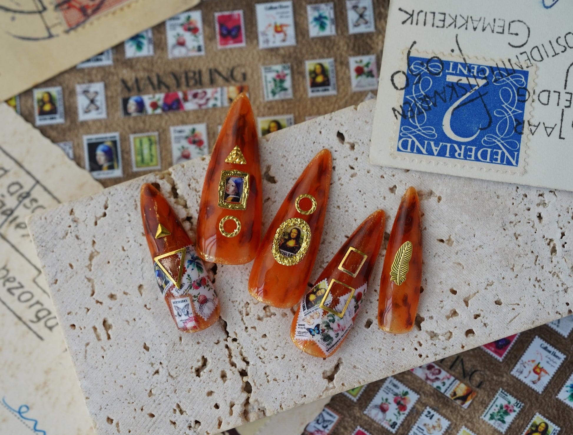 Mona Lisa Vintage Post Stamps Sticker Nail Art