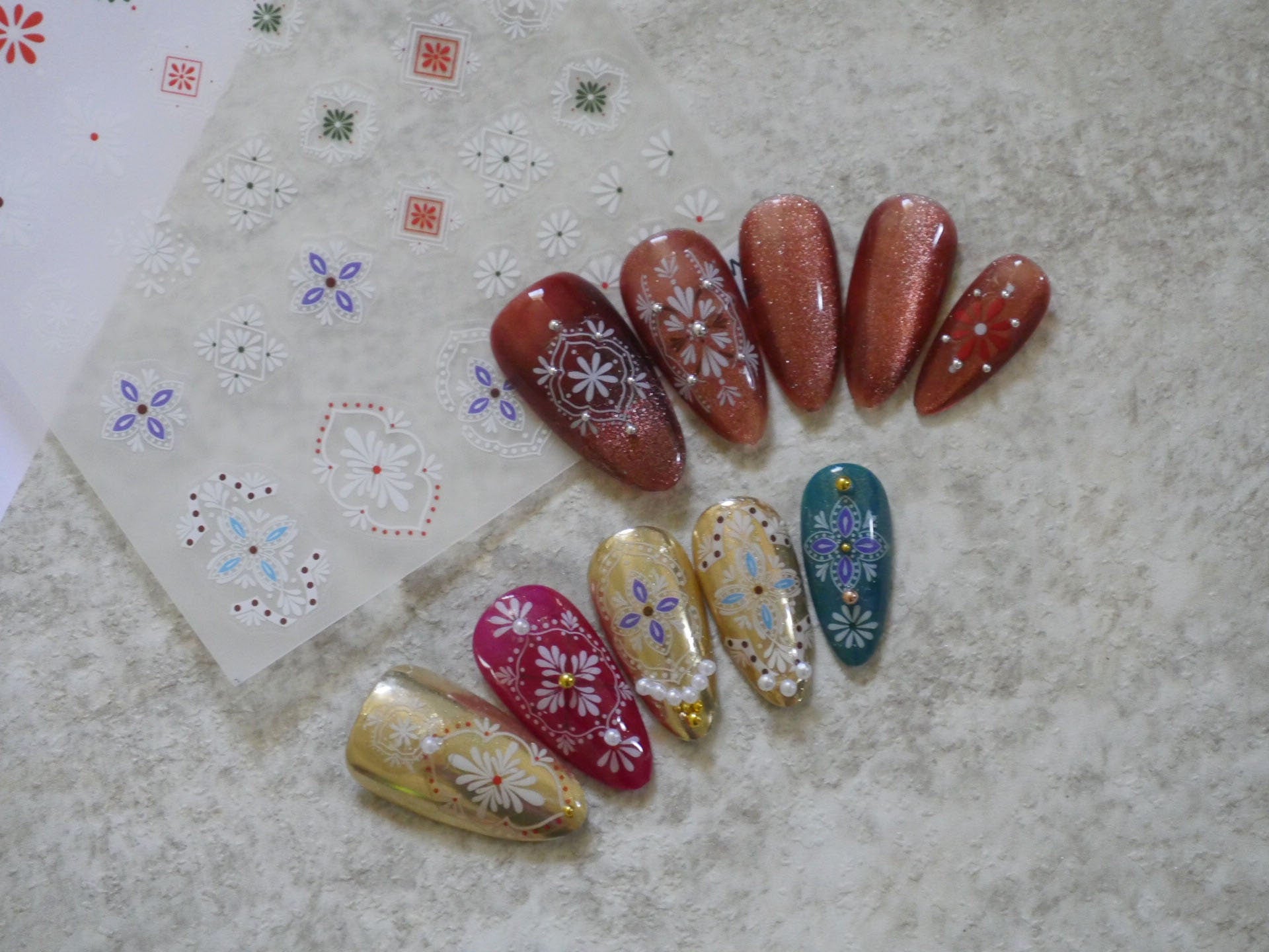 Gold Boho Stripe Arrow Theme nail sticker/ 1 Sheet 3D Nail Art