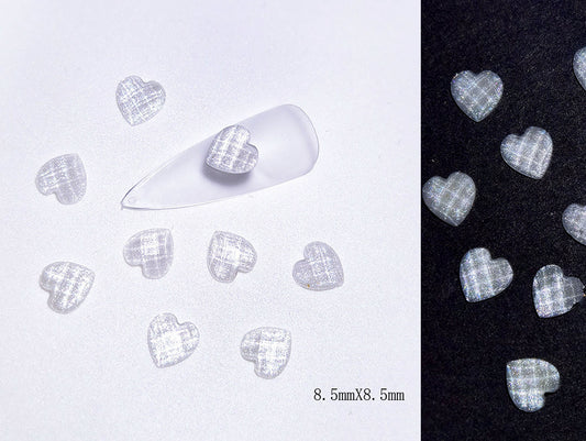 10pcs Clear Plaid Heart Nail art Charm