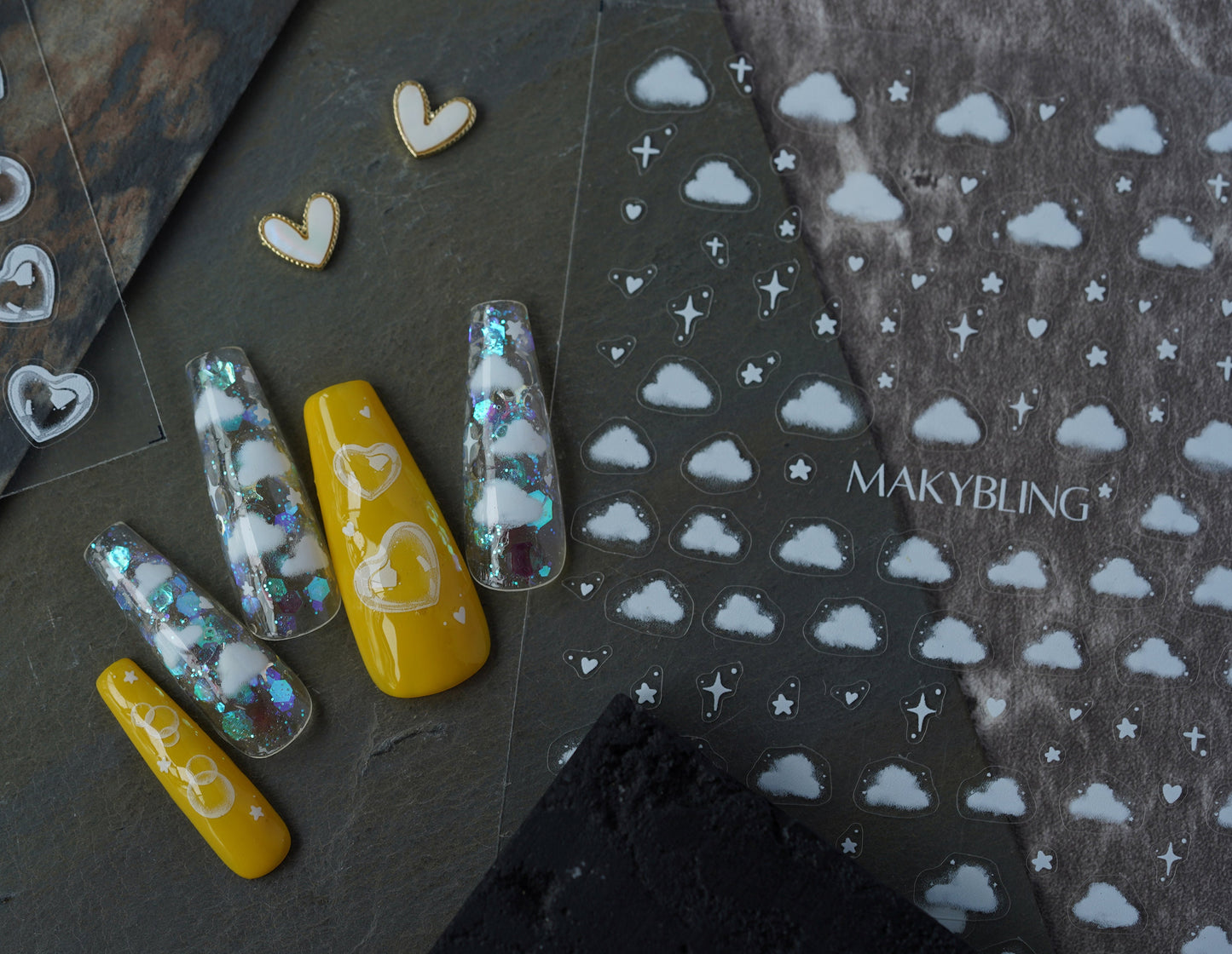 White Cloud Nail stickers/Ultra thin Nail Art Stickers Self Adhesive Decals/ White Clouds Nails Decals