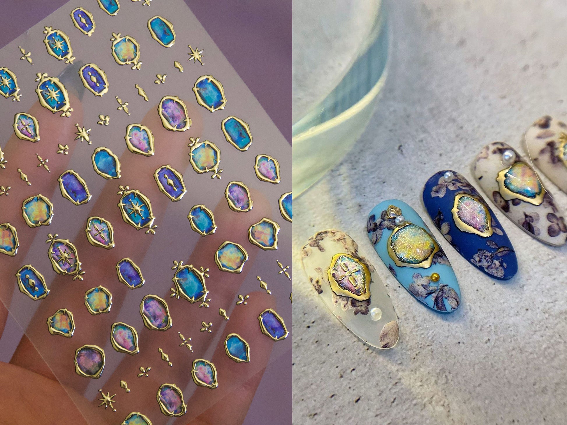 Vintage Gemstone Prints Gold framed Gilding Nail stickers