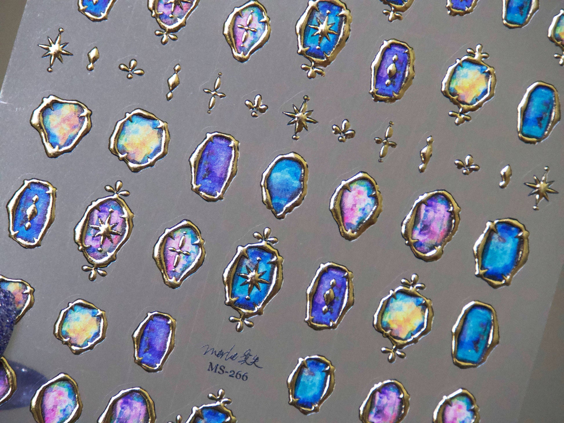 Vintage Gemstone Prints Gold framed Gilding Nail stickers