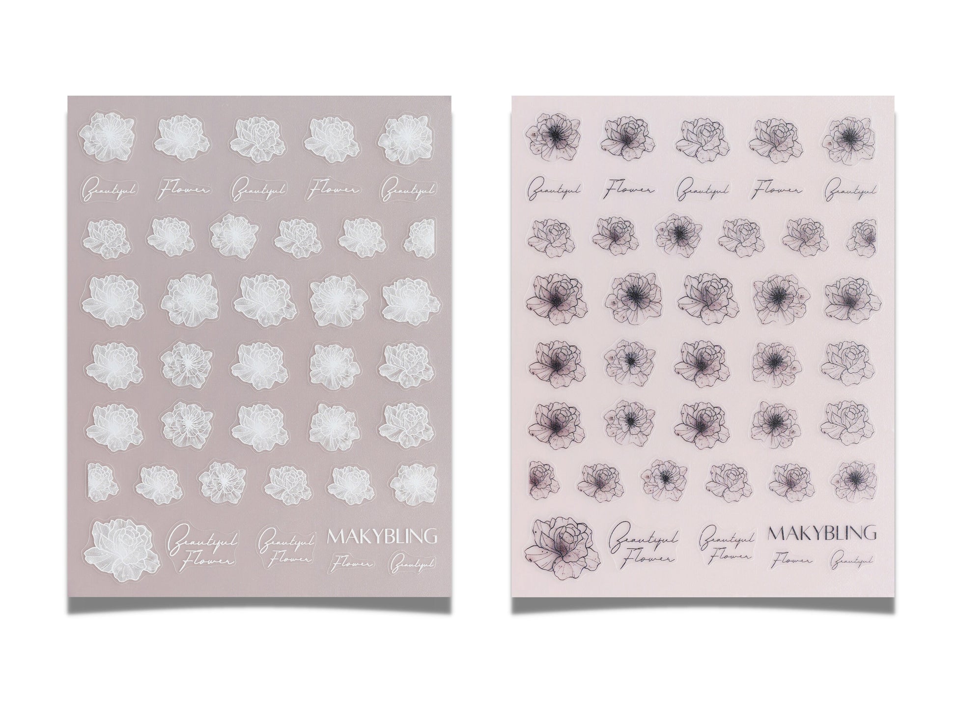 Peony Hydrangea Floral Nails Transparent Lace Flower Nail Stickers
