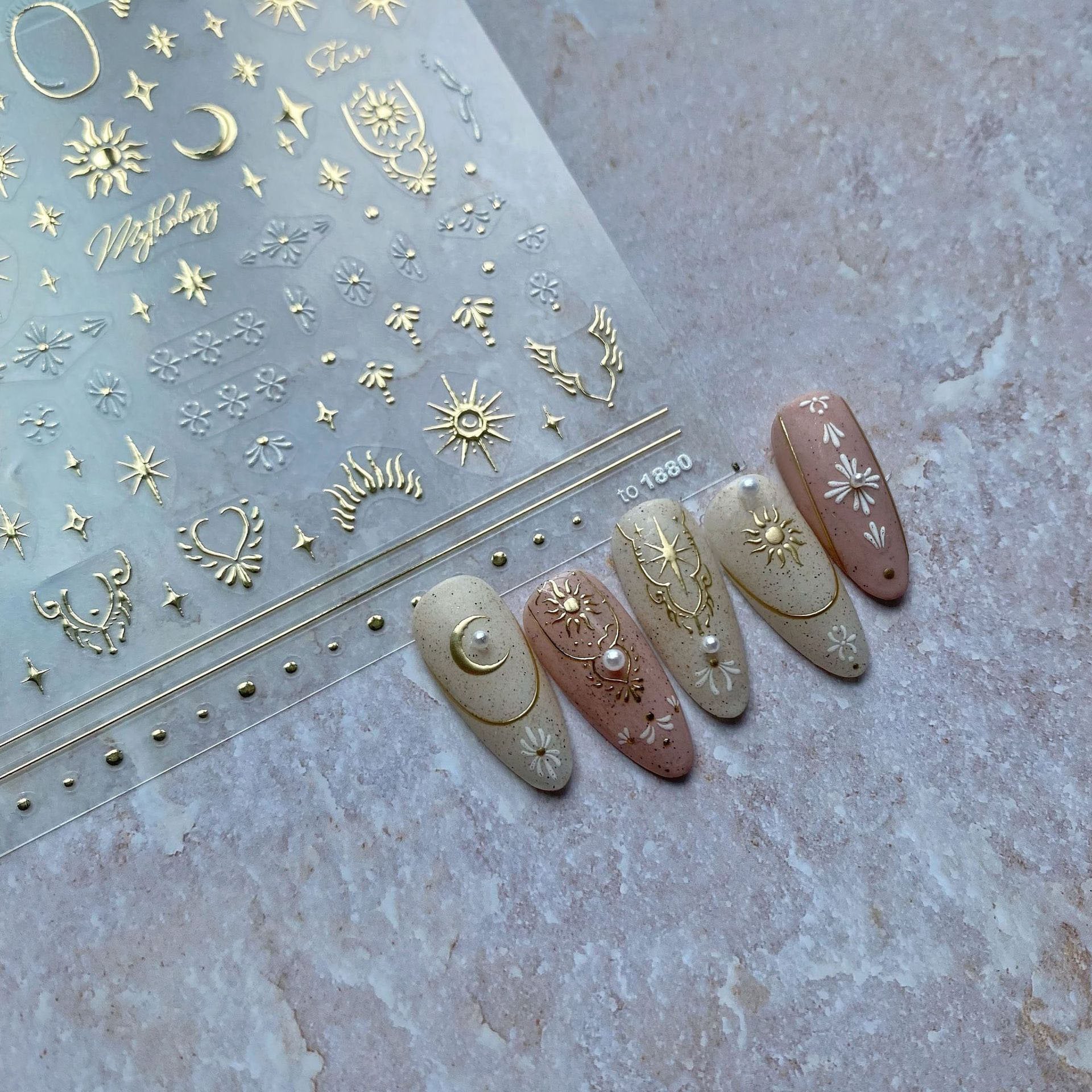 Gilding Crescent Moon Sun Star Nail sticker/ Silver Gold Supernatural Astrological 3D Embossed Stickers for nail art/ Mindful Nails