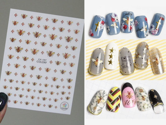 Bee Nail Art Sticker/ Bumblebees DIY Peel off Nails Stickers/ Bees and Cross Nail Sticker Set for a Chic and Unique Look