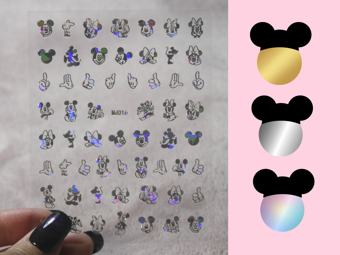 Mickey Mouse Minnie Mouse Nail Decals/Gilding Gold Silver Disney Theme nail sticker/Peel off Nail Art Stickers Self Adhesive Decals