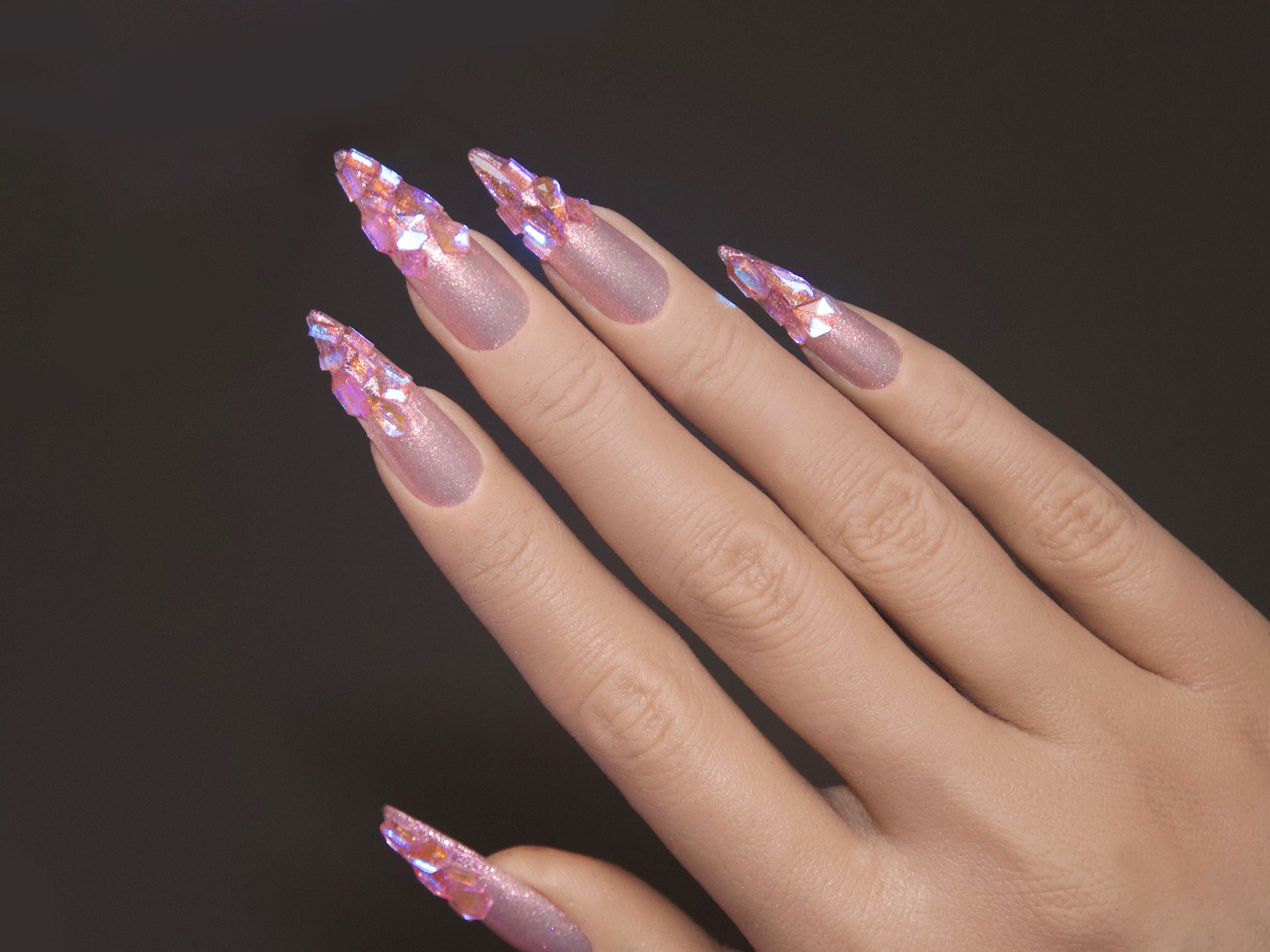 100pcs Pink Polar Light Crystals/ Nail Jewelry Crystal set/ Aurora Refract nail art rhinestones/Glass Jelly Geometrical nail decals