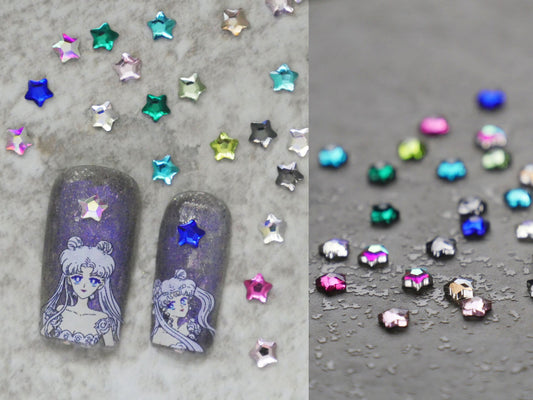 50pcs Star Shape Crystal AB Flat Back Fancy Rhinestones /Five pointed stars Nail design Gemstones/ 4mm Mini Manicure Nail gel decals