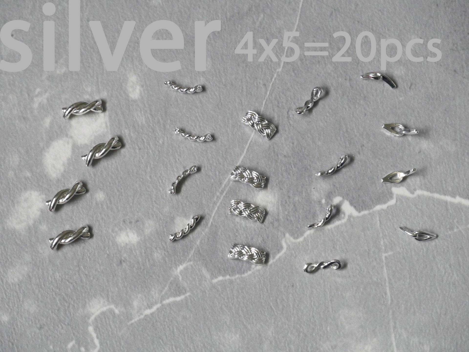 20pcs Braided Twist Knot Nail Studs /Gold Silver Ring Charm nail art/ Twist Knitting Shaped Metallic Nails Accessories