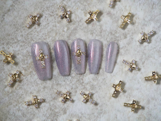 2pcs Skull&Cross Nail Decal/ Gold Gothic Punk Nail DIY deco/ Devil Skulls Clear Rhinestones Cross Charm Nail Jewelry