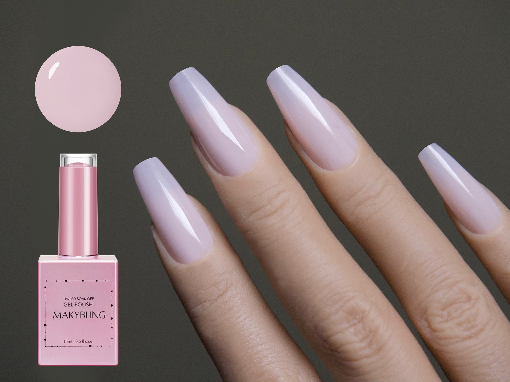 15ml Sheer Pink Transparent Gel polish/ Translucent Jelly Pink Milky Nails/ Feminine Pinky Soak off UV/Led Gel polish Manicure- Makybling