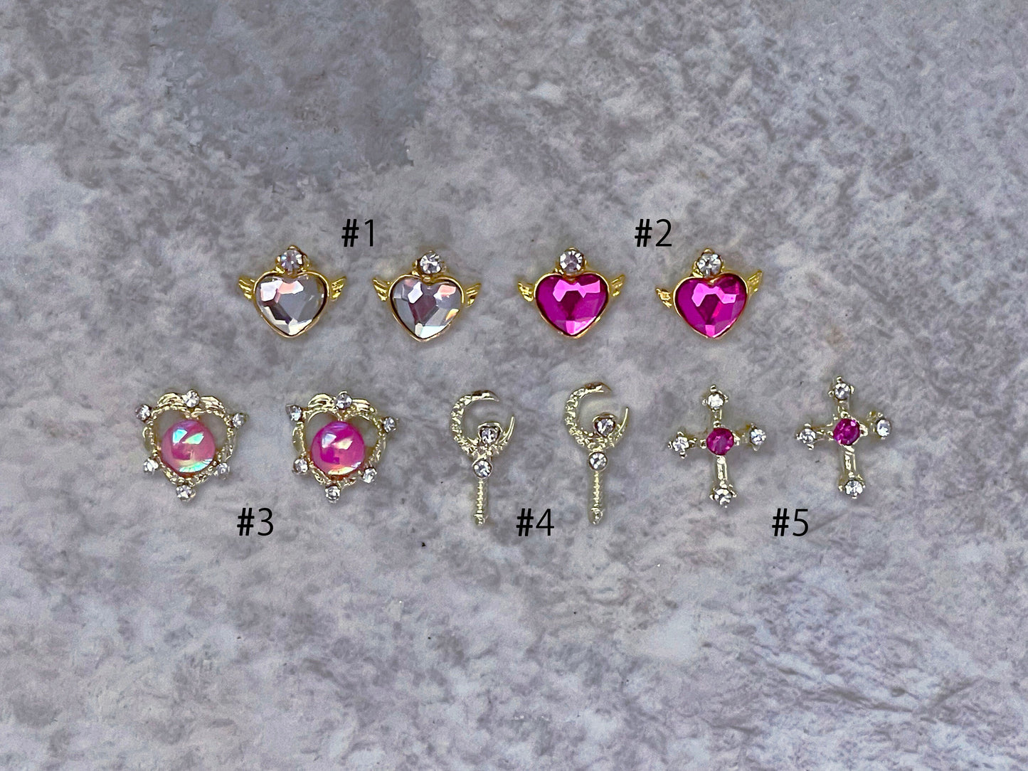 2pcs Heart Wings Moon Cross Nail Decal/ Sailor Moon Gacha Spiral Heart Magical Rod Wand Japanese nail Charms/ Pink Clear Hearts Wing Decals