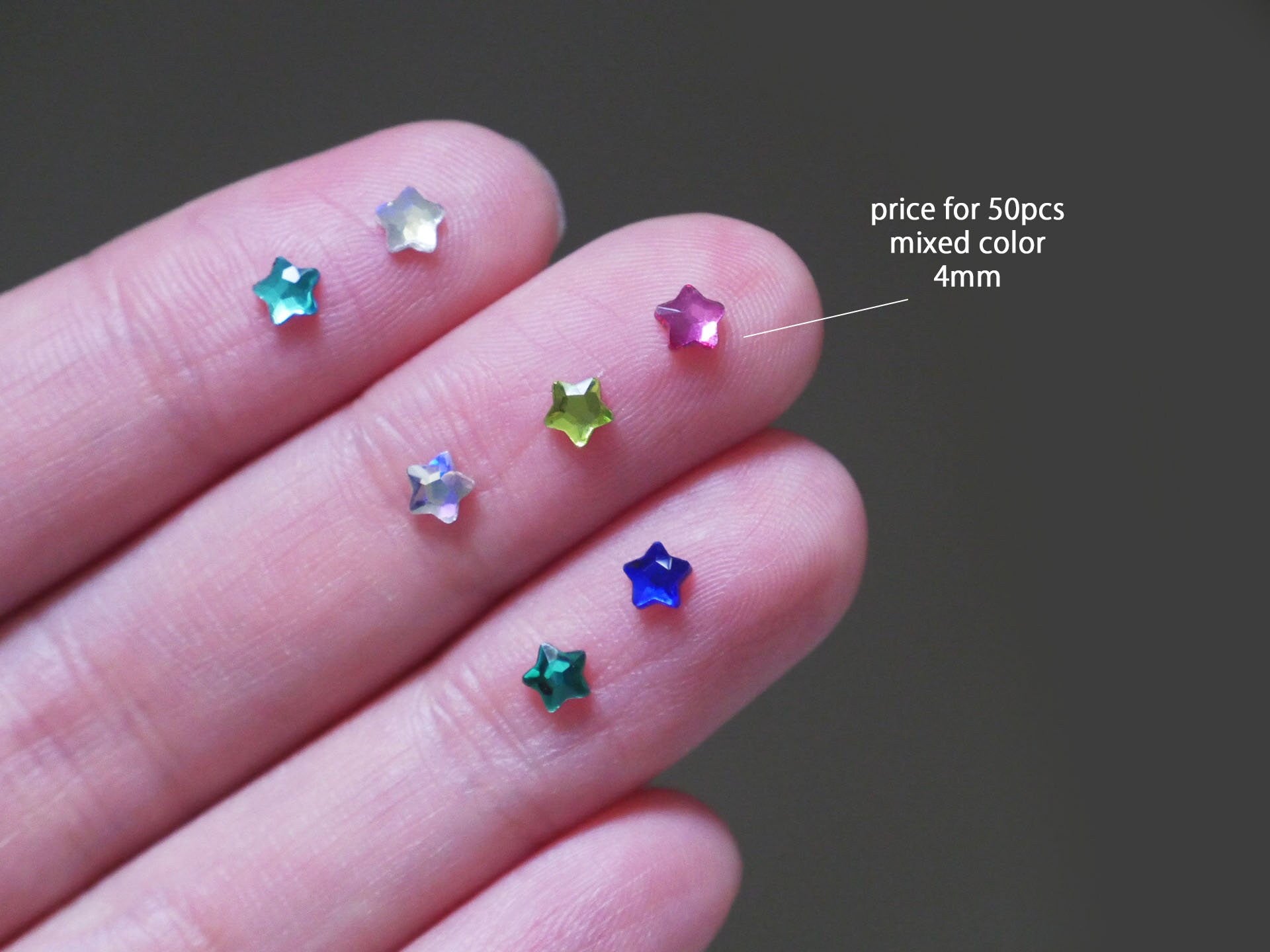50pcs Star Shape Crystal AB Flat Back Fancy Rhinestones /Five pointed stars Nail design Gemstones/ 4mm Mini Manicure Nail gel decals