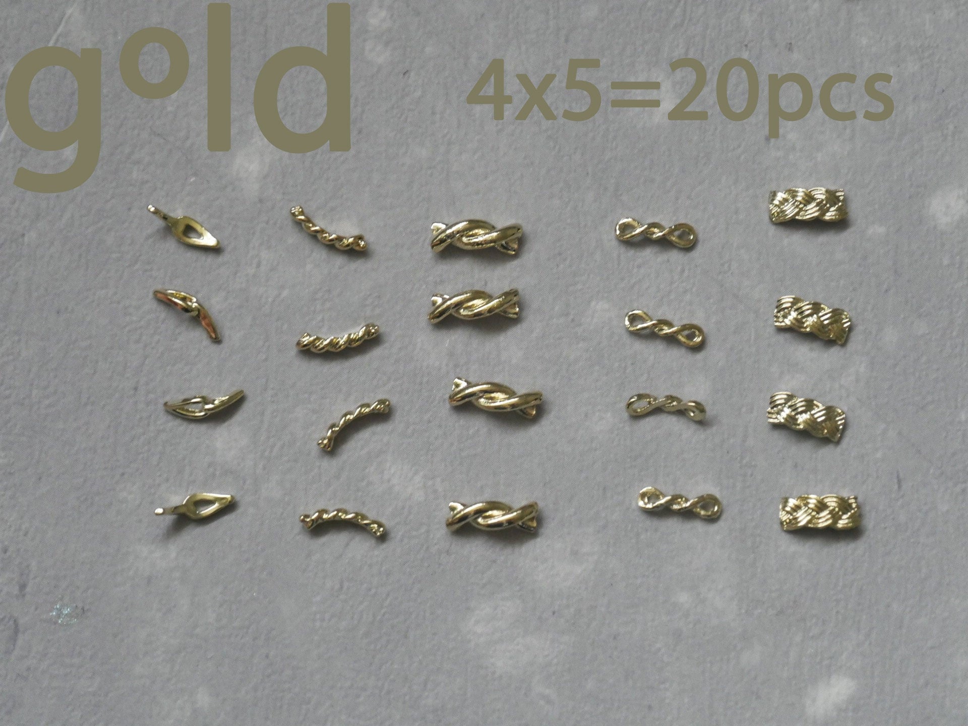 20pcs Braided Twist Knot Nail Studs /Gold Silver Ring Charm nail art/ Twist Knitting Shaped Metallic Nails Accessories