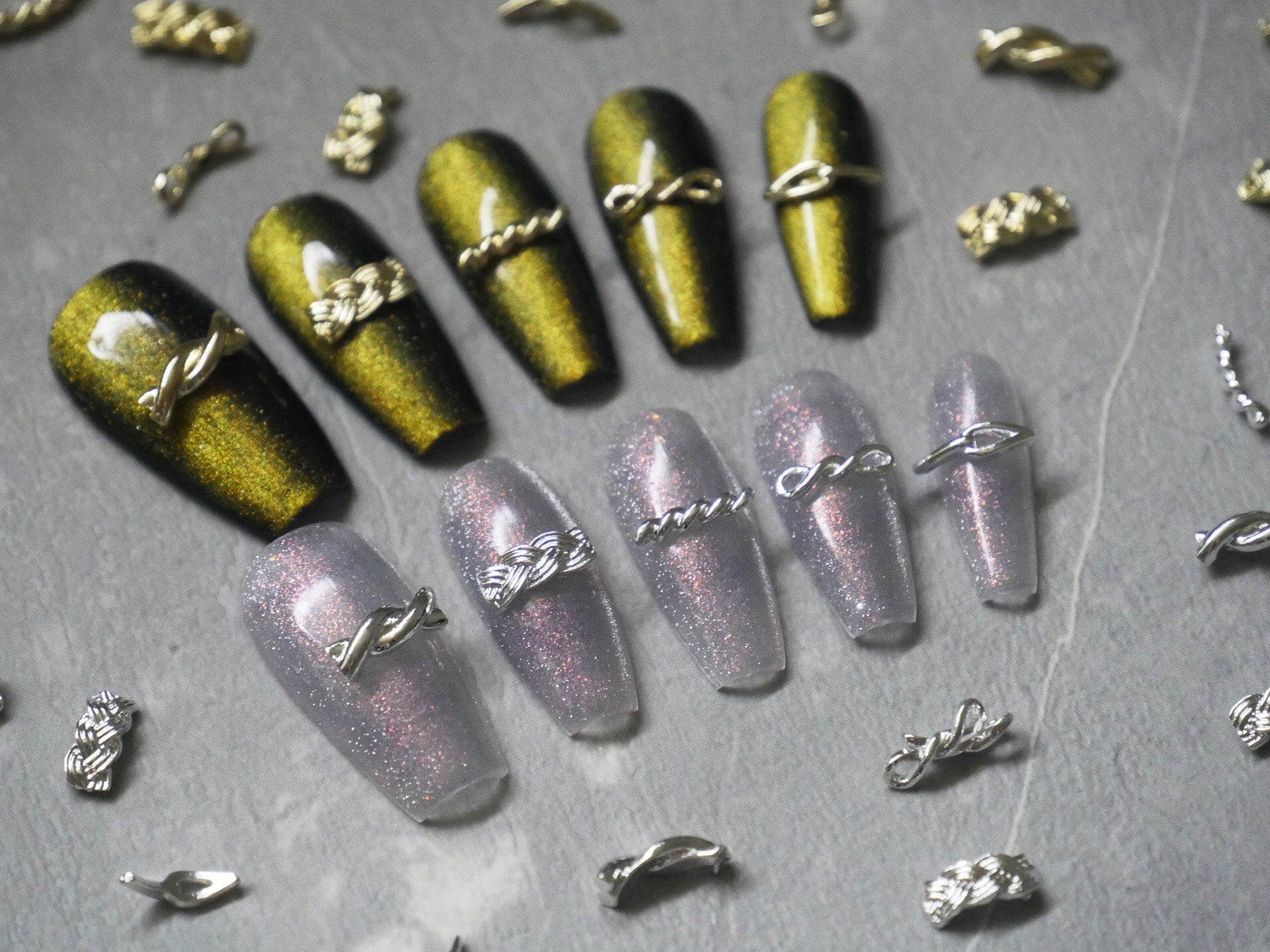 20pcs Braided Twist Knot Nail Studs /Gold Silver Ring Charm nail art/ Twist Knitting Shaped Metallic Nails Accessories