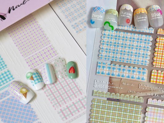 Madras Plaid Nail Art Stickers/ Pastel Color Plaid Striped Checkered Pattern Nail Decals/ Ultra thIn Summer Plaid Nail Supply