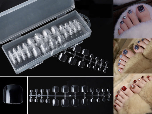 240pcs Toenail Full Cover Square False Fake Nails Tips/ Ultra Thin Durable Clear UV Gel Pedicure Press on Toe Nail