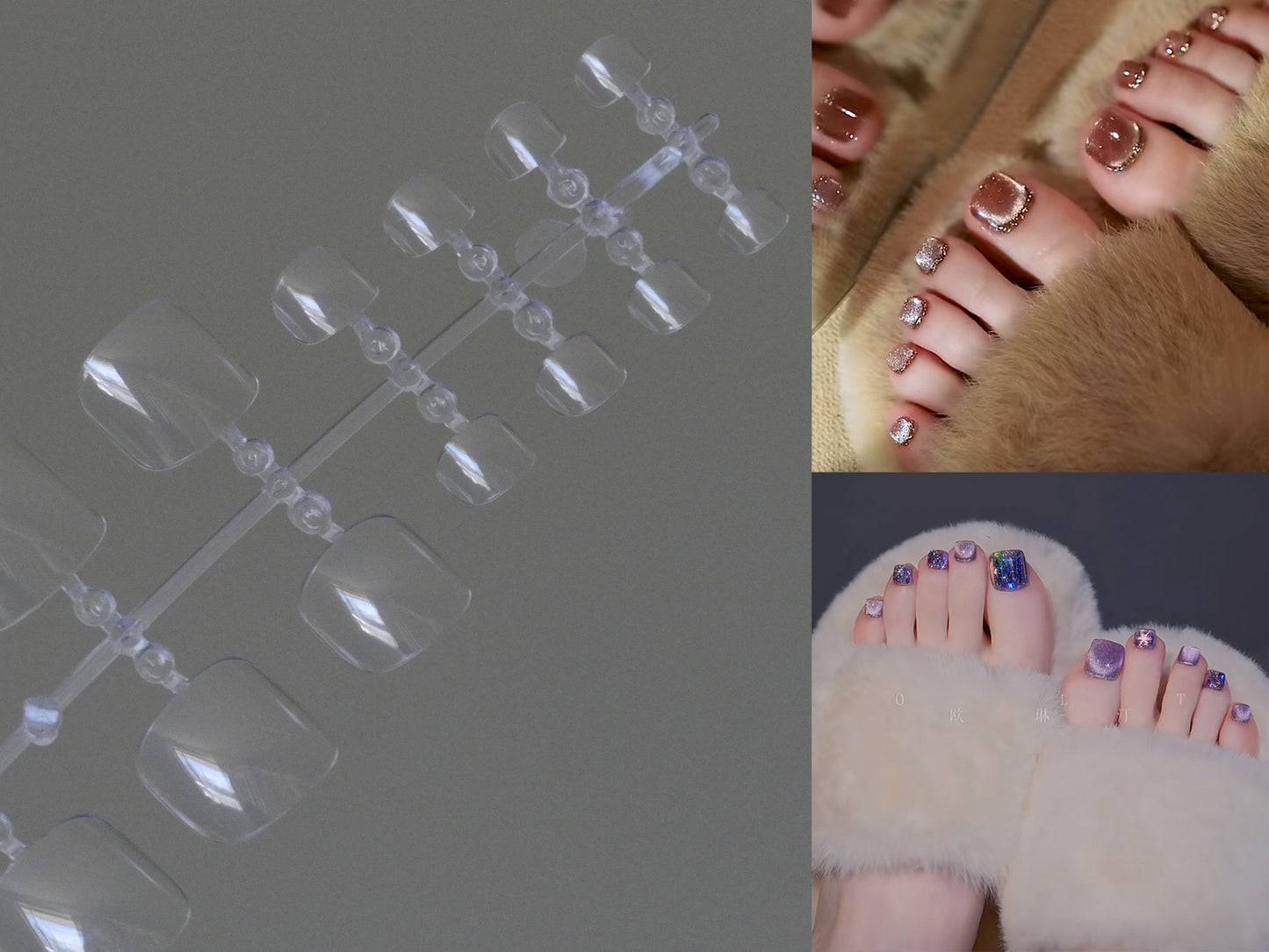 240pcs Toenail Full Cover Square False Fake Nails Tips/ Ultra Thin Durable Clear UV Gel Pedicure Press on Toe Nail