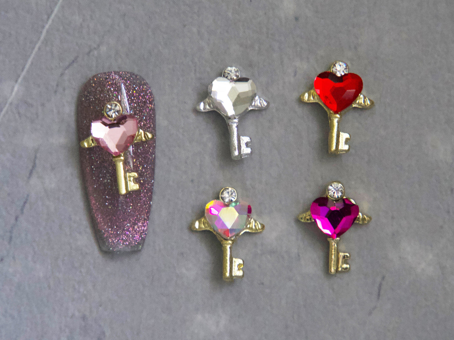 2pcs Heart Key Wand Nail Decal/ Sailor Moon Love Keys Heart Magical Rod Wand Japanese Style nail art charms/ Hearts Wings nail supply