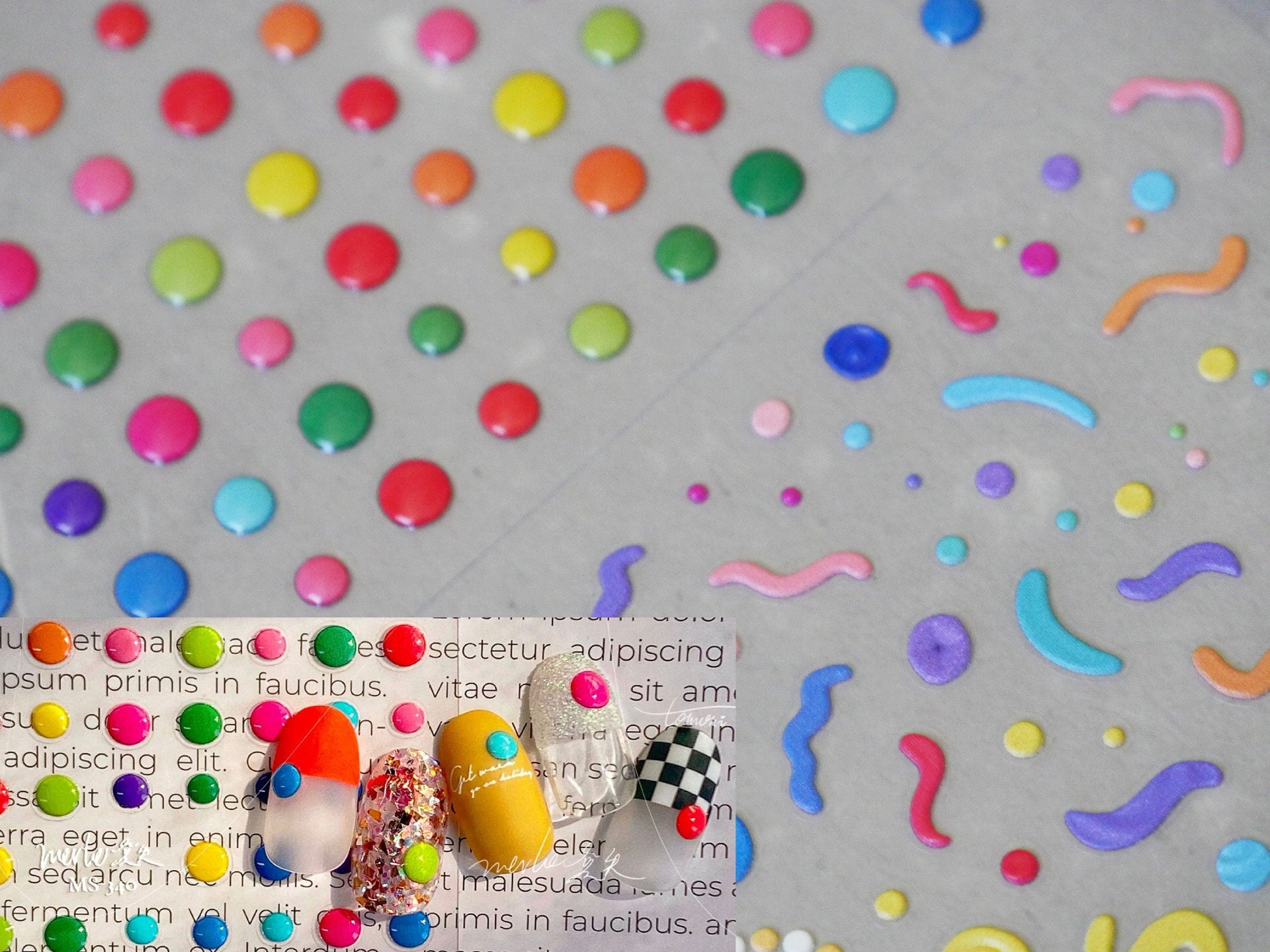Colorful Button-shaped Chocolates Bean Nails Sticker/ M&M 3D Delightful Doodles Peel off Stickers/ Summer Sweetness Nail Decals