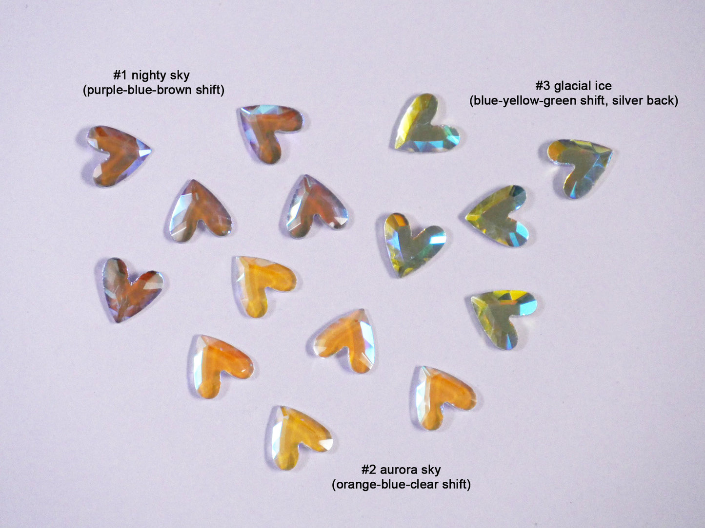 10pcs Heart shaped Polar Light Crystals/ Glamour and Shine Nail Jewelry/ Aurora Glass Hearts nail art rhinestones Nails Decal