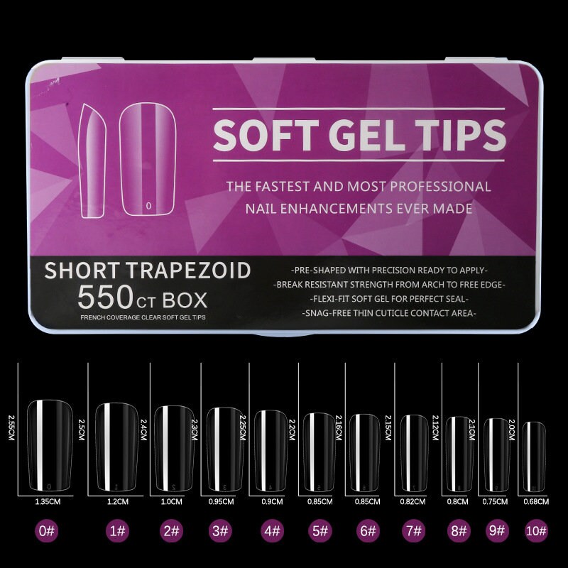 550pcs Short Trapezoid Medium Almond Oval Medium Full Cover Soft Gel Tips/ False Fake Nails Clear Tips Manicure Press Ons
