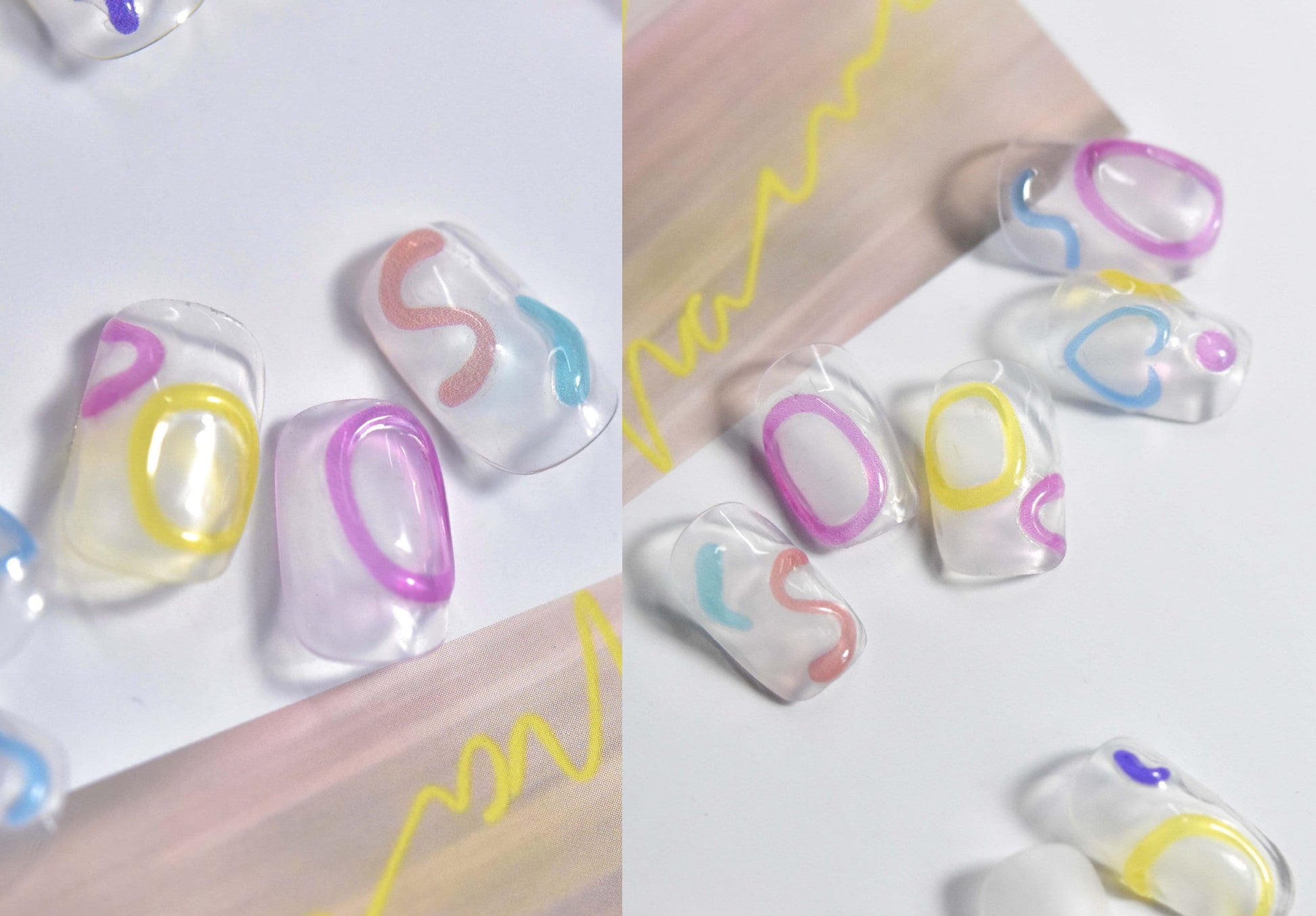 Korean Style Jelly Funky y2k Aesthetic Nails Sticker/ Spicy Girl Translucent Abstract Line 3D Asymmetric Epoxy Resin Peel off Stickers