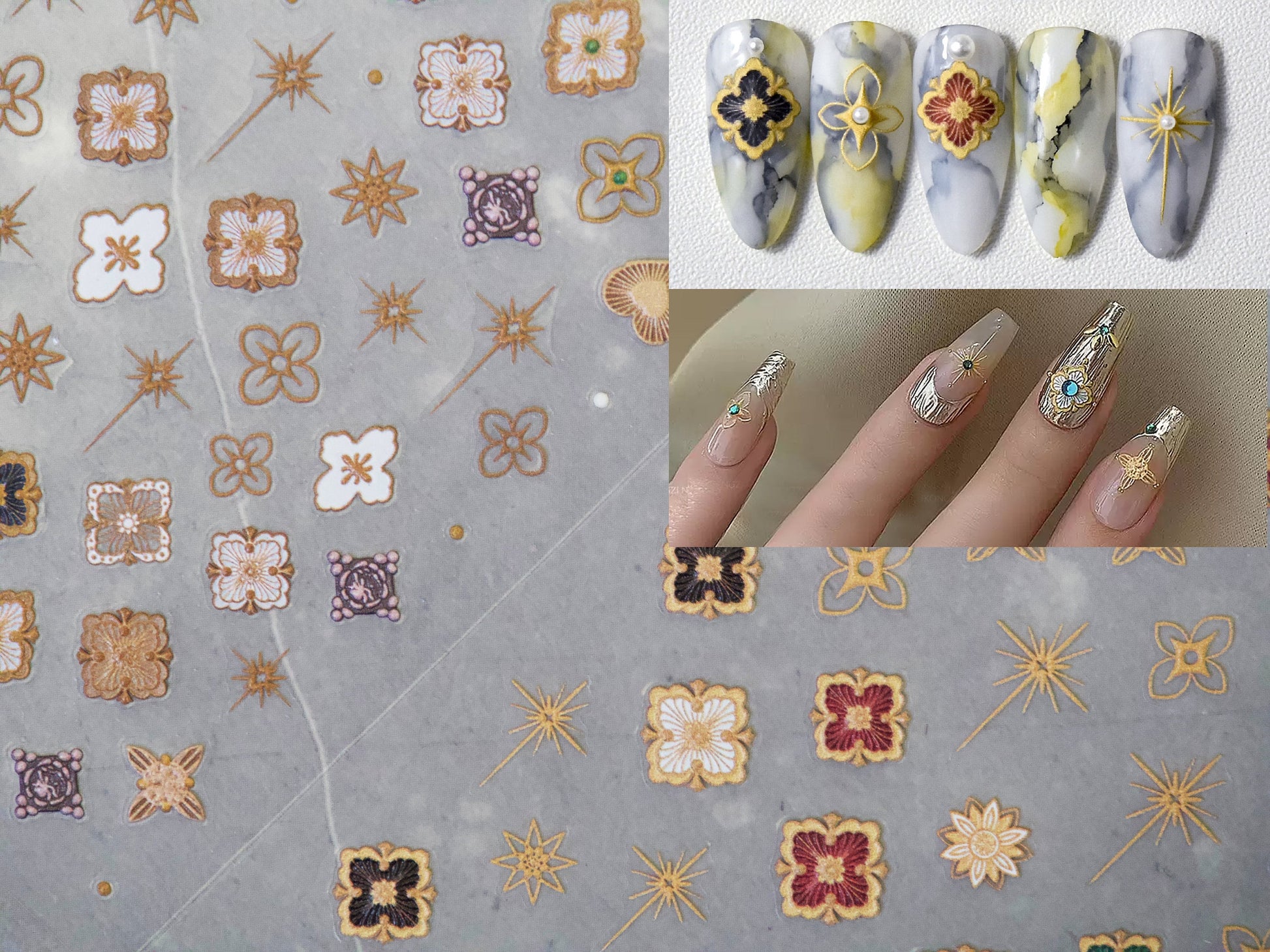 Italian Inspired Vintage Nail Stickers Nail sticker/ Ornate Aesthetic Gold Opera Tulle 3D Embossed Stickers for Nail Art Mindful Nails