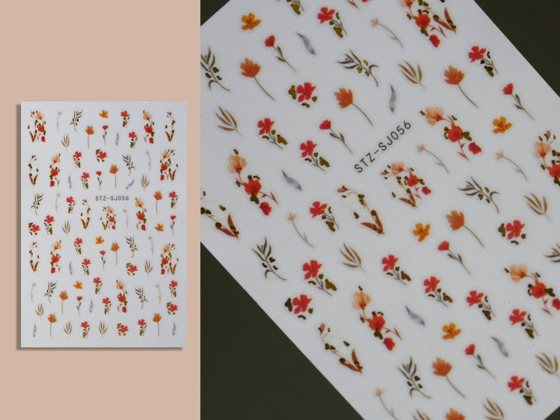 Flower Bouquet Theme nail sticker/ wild flower and leaf 1 Sheet 3D Nail Art Stickers Self Adhesive Decals/ Woodland Miniature Floral Nail