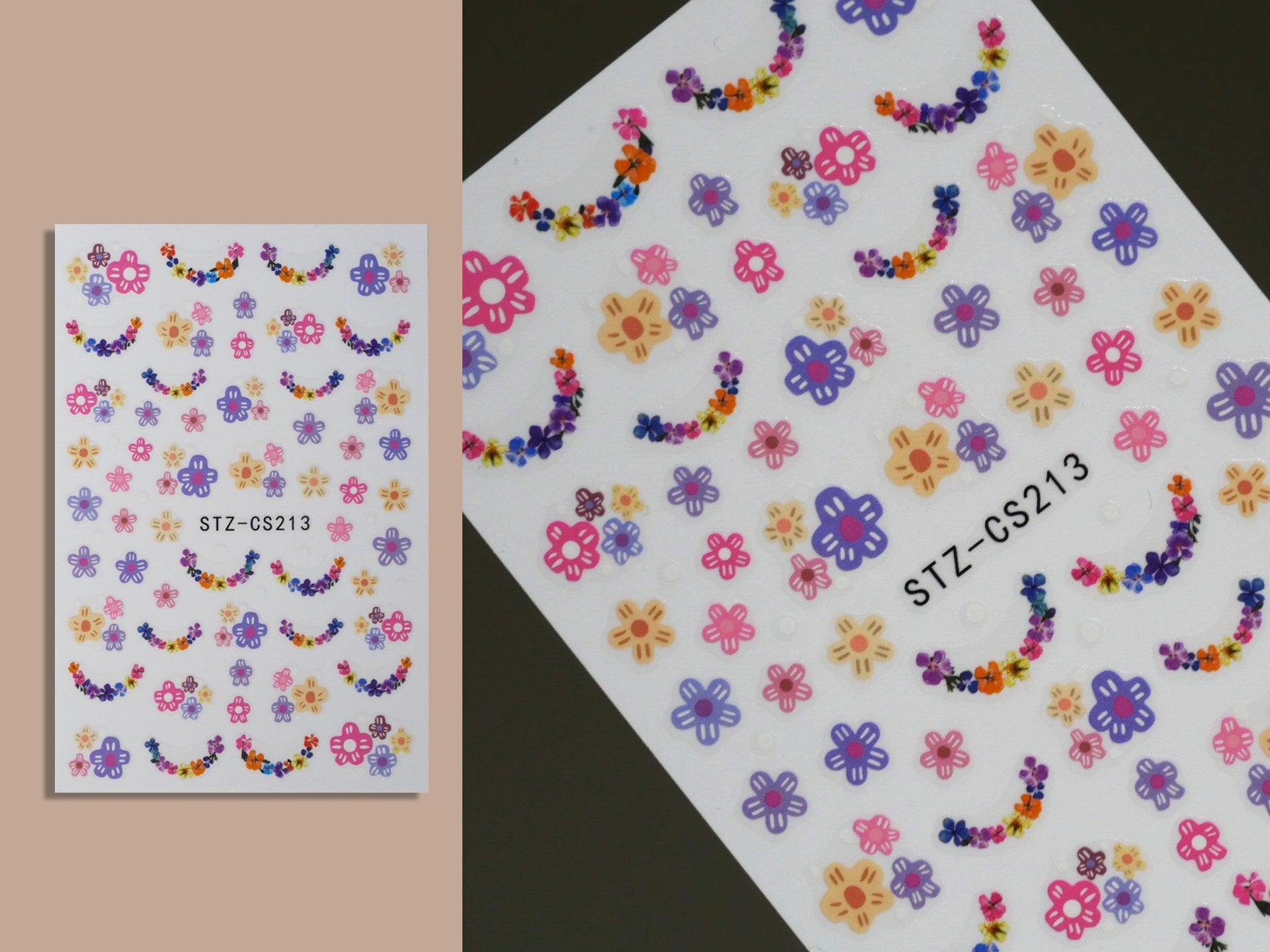 Flower Bouquet Theme nail sticker/ wild flower and leaf 1 Sheet 3D Nail Art Stickers Self Adhesive Decals/ Woodland Miniature Floral Nail